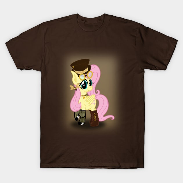 Steampunk Fluttershy (with background) T-Shirt by Rutger_J